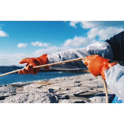 SHOWA Gloves with Arm Covers No. 645 New Vinyl Robe with Arm Covers Orange/White L Size NO645-L 1 Pair