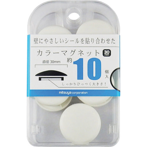 ｍｉｔｓｕｙａ　カラーマグネット３０ｍｍ　白１０個　BX2-CM30WH　1 箱