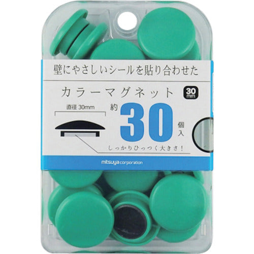 ｍｉｔｓｕｙａ　カラーマグネット３０ｍｍ　緑３０個　BX3-CM30GR　1 箱