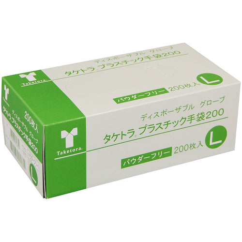 竹虎　タケトラ　プラスチック手袋２００パウダーフリーＬ　２００枚入　075884　1 箱