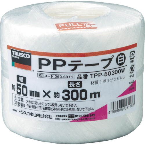 ＴＲＵＳＣＯ　ＰＰテープ　幅５０ｍｍＸ長さ３００ｍ　白　TPP-50300W　1 巻