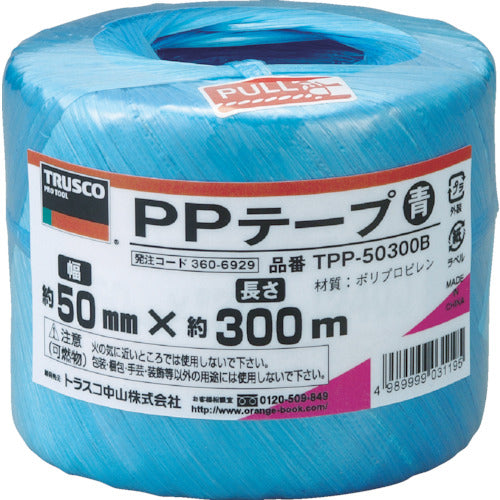 ＴＲＵＳＣＯ　ＰＰテープ　幅５０ｍｍＸ長さ３００ｍ　青　TPP-50300B　1 巻