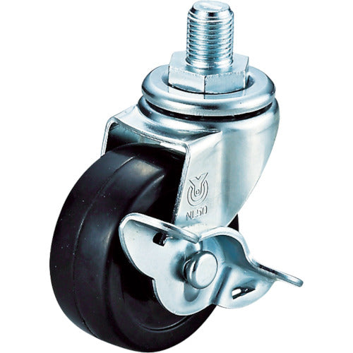 YUEI Screw-in type Swivel Caster, Rubber, Wheel diameter 65mm, With stopper, L type, LT-S type, Screw size M12 x 14 pitch 1.25, LT-65RHS-M12-14, 1 piece