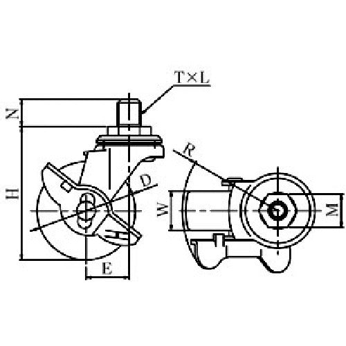 YUEI Screw-in type Swivel Caster Rubber Wheel diameter 65mm With stopper L type LT-S type Screw size UNF1/2 x 14 Number of threads 20 LT-65RHS-UNF1/2-14 1 piece