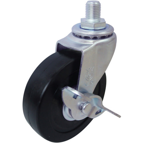 YUEI Screw-in type Swivel Caster, Rubber, Wheel diameter 75mm, With stopper, L type, LT-S type, Screw size M12 x 14, Pitch 1.25, LT-75RHS-M12-14, 1 piece