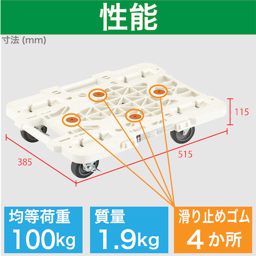 TRUSCO 수지제 평대차 루트 밴 메쉬 타입 515X385 자재측 스토퍼 부착 화이트 MPK-500S-W 1대