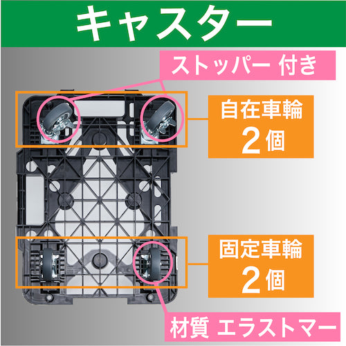 ＴＲＵＳＣＯ　樹脂製平台車　　ルートバンメッシュタイプ　６１５Ｘ４１５　自在側ストッパー付　黒　MPK-600S-BK　1 台