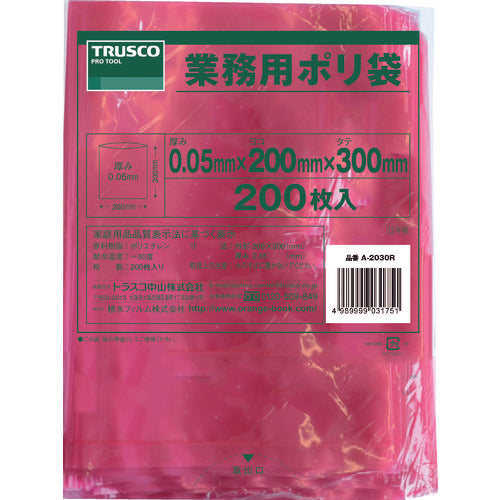 ＴＲＵＳＣＯ　小型ポリ袋　縦３００Ｘ横２００Ｘｔ０．０５　赤　（２００枚入）　A-2030R　1 袋