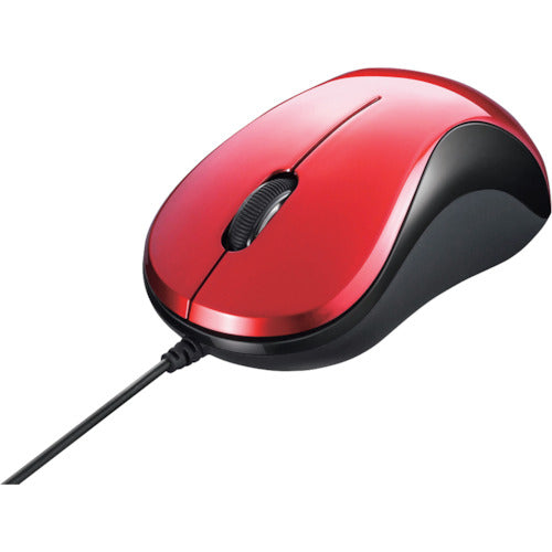 BAFFALO Wired Blue LED Optical Mouse, Silent/3 Buttons, Red, BSMBU100RD, 1 pc