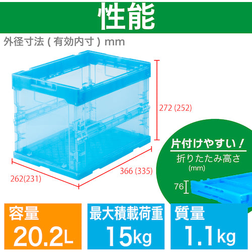 ＴＲＵＳＣＯ　オリコン　α折りたたみコンテナ　スケルコン　２０Ｌ　透明ブルー　青　TR-S20B　1 個