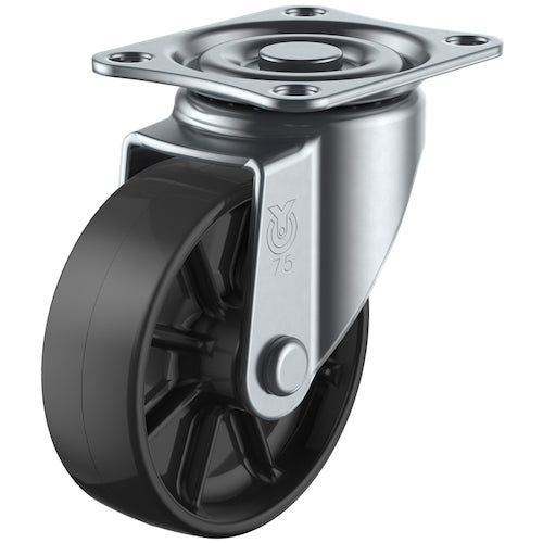 YUEI Plate-type Swivel Caster Black Nylon Wheel Diameter 75mm S-type SG-type Mounting Dimensions 55 x 42 SG-75BN 1 pc
