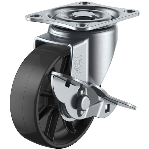 ユーエイ　プレート式　自在　キャスター　黒ナイロン　車輪径７５ｍｍ　ストッパー付き　Ｓタイプ　ＳＧ−Ｓ型　取付寸法５５×４２　SG-75BNS　1 個
