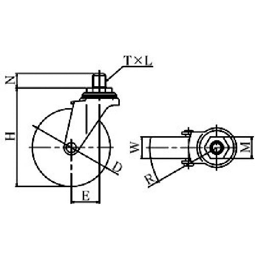 YUEI Screw-in type Swivel Caster Black nylon Wheel diameter 65mm L type LT type Screw size W3/8 x 14 Number of threads 16 LT-65BN-W3/8-14 1 piece