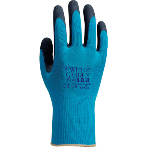 トワロン　天然ゴム背抜き手袋　ＷＩＴＨＧＡＲＤＥＮフローラ　アクアブルー　７／Ｓ　W316-S　1 双