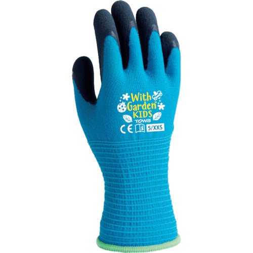 トワロン　天然ゴム背抜き手袋　ＷＩＴＨＧＡＲＤＥＮ　ＫＩＤＳ　アクアブルー　５／ＸＸＳ　W382-XXS　1 双