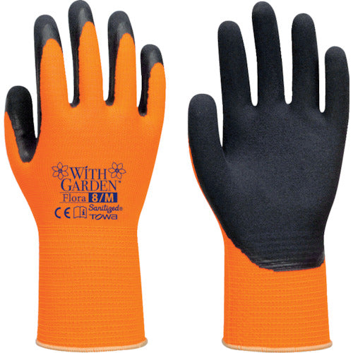 トワロン　天然ゴム背抜き手袋　ＷＩＴＨＧＡＲＤＥＮフローラ　サンシャインオレンジ　８／Ｍ　W318-M　1 双