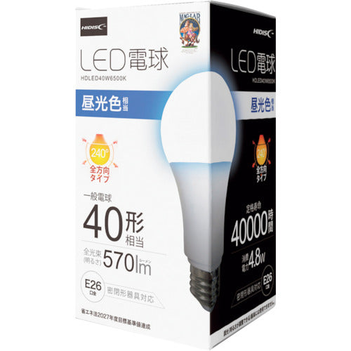 ハイディスク　ＬＥＤ電球（一般電球４０形相当）昼光色　HDLED40W6500K　1 個