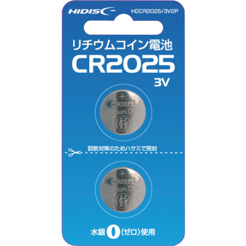 ハイディスク　リチウムコイン電池　ＣＲ２０２５　３Ｖ　２個パック　HDCR2025/3V2P　1 PK