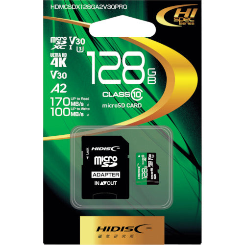 ハイディスク　超高速Ｒ１７０シリーズｍｉｃｒｏＳＤＸＣカード　１２８ＧＢ　HDMCSDX128GA2V30PRO　1 個