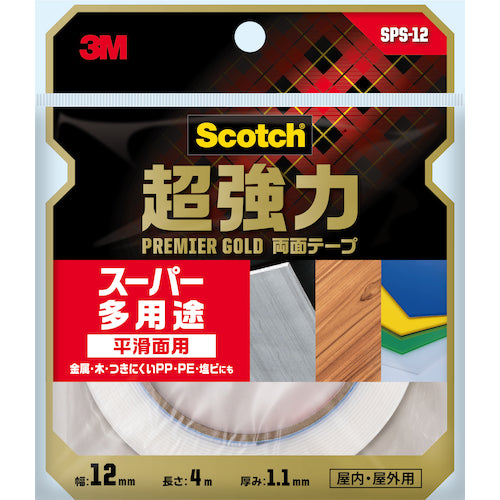 ３Ｍ　スコッチ　超強力両面テープ　プレミアゴールド　スーパー多用途　１２ｍｍ×４ｍ　SPS-12　1 巻