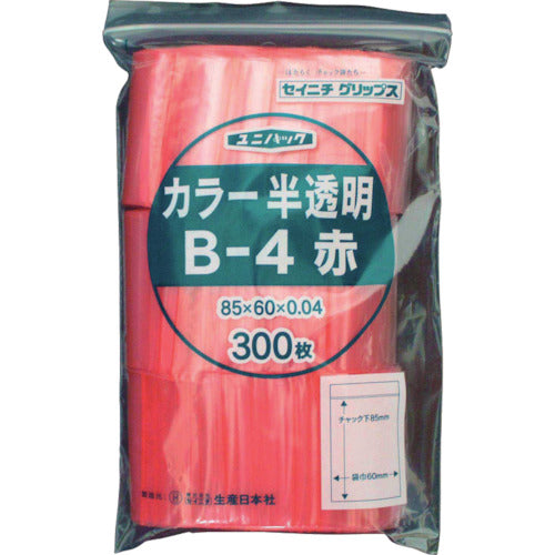 セイニチ　チャック付ポリ袋　ユニパック　Ｂ−４　半透明赤　縦８５×横６０×厚さ０．０４ｍｍ　３００枚入　B-4-CR　1 袋
