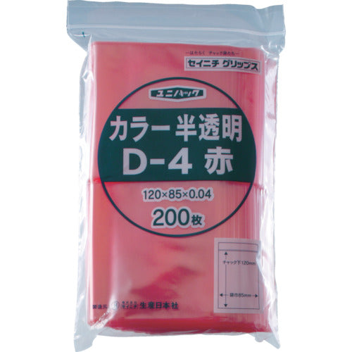 SEINICHI Ziplock Plastic Bags Unipack D-4 Semi-transparent Red 120mm x 85mm x 0.04mm 200 Pieces D-4-CR 1 Bag