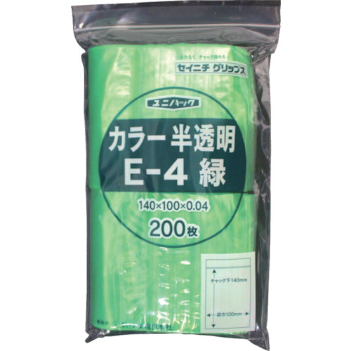 SEINICHI Ziplock Plastic Bags Unipack E-4 Semi-transparent Green Length 140 x Width 100 x Thickness 0.04mm 200 Pieces E-4-CG 1 Bag
