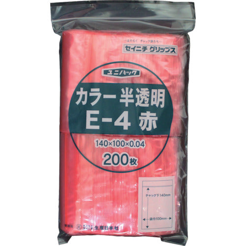 SEINICHI Ziplock Plastic Bags Unipack E-4 Semi-transparent Red 140mm long x 100mm wide x 0.04mm thick 200 pieces E-4-CR 1 bag