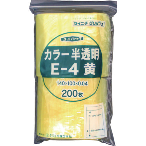 SEINICHI Ziplock Plastic Bags Unipack E-4 Semi-transparent Yellow 140mm long x 100mm wide x 0.04mm thick 200 pieces E-4-CY 1 bag