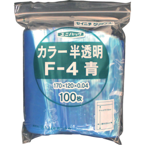 SEINICHI Ziplock Plastic Bags Unipack F-4 Semi-transparent Blue 170mm long x 120mm wide x 0.04mm thick 100 pieces F-4-CB 1 bag