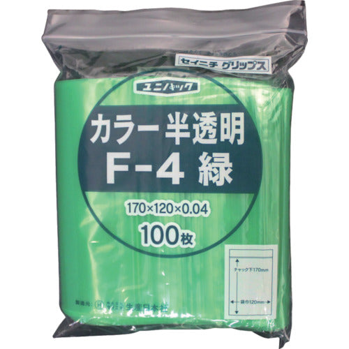 SEINICHI Ziplock Plastic Bags Unipack F-4 Semi-transparent Green Length 170 x Width 120 x Thickness 0.04mm 100 Pieces F-4-CG 1 Bag