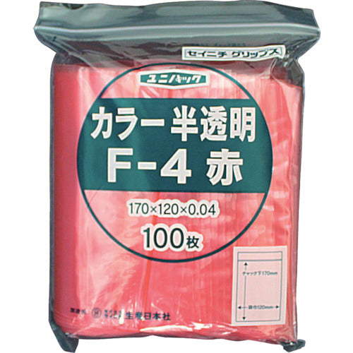 SEINICHI Ziplock Plastic Bags Unipack F-4 Semi-transparent Red 170mm long x 120mm wide x 0.04mm thick 100 pieces F-4-CR 1 bag