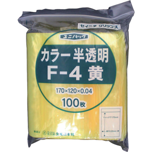 SEINICHI Ziplock Plastic Bags Unipack F-4 Semi-transparent Yellow 170mm long x 120mm wide x 0.04mm thick 100 pieces F-4-CY 1 bag