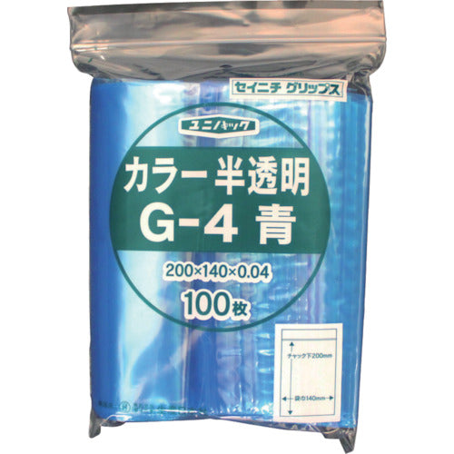 SEINICHI Ziplock Plastic Bags Unipack G-4 Semi-transparent Blue 200mm long x 140mm wide x 0.04mm thick 100 pieces G-4-CB 1 bag