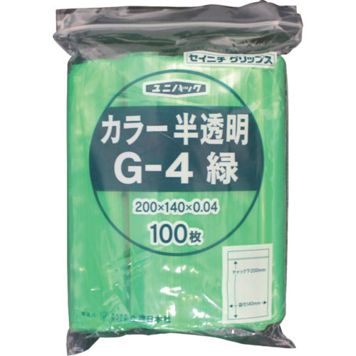 SEINICHI Ziplock Plastic Bags Unipack G-4 Semi-transparent Green Length 200 x Width 140 x Thickness 0.04mm 100 Pieces G-4-CG 1 Bag
