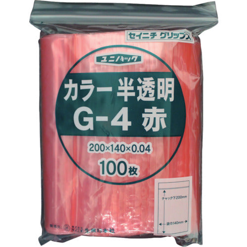 SEINICHI Ziplock Plastic Bags Unipack G-4 Semi-transparent Red 200mm x 140mm x 0.04mm Thickness 100 Pieces G-4-CR 1 Bag