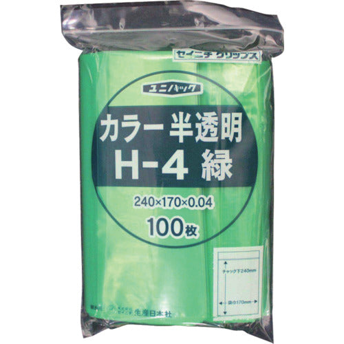SEINICHI Ziplock Plastic Bags Unipack H-4 Semi-transparent Green Length 240 x Width 170 x Thickness 0.04mm 100 Pieces H-4-CG 1 Bag