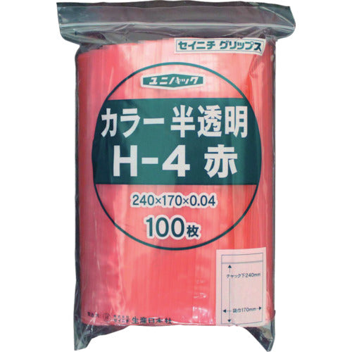 SEINICHI Ziplock Plastic Bags Unipack H-4 Semi-transparent Red 240mm long x 170mm wide x 0.04mm thick 100 pieces H-4-CR 1 bag