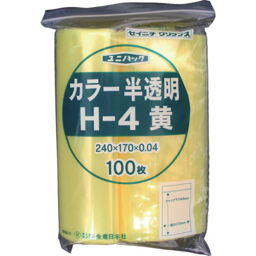 SEINICHI Ziplock Plastic Bags Unipack H-4 Semi-transparent Yellow 240mm long x 170mm wide x 0.04mm thick 100 pieces H-4-CY 1 bag