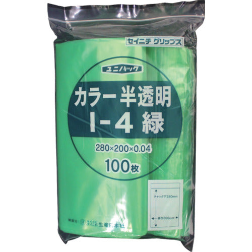 SEINICHI Ziplock Plastic Bags Unipack I-4 Semi-transparent Green Length 280 x Width 200 x Thickness 0.04mm 100 Pieces I-4-CG 1 Bag
