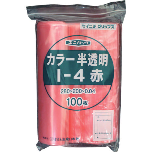 SEINICHI Ziplock Plastic Bags Unipack I-4 Semi-transparent Red 280mm long x 200mm wide x 0.04mm thick 100 pieces I-4-CR 1 bag