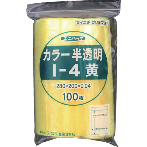SEINICHI Ziplock Plastic Bags Unipack I-4 Semi-transparent Yellow 280mm long x 200mm wide x 0.04mm thick 100 pieces I-4-CY 1 bag