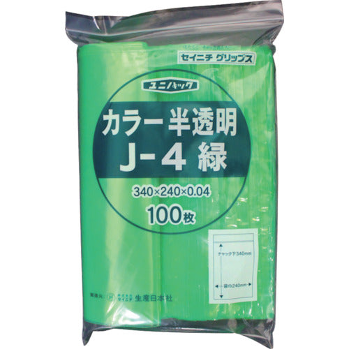 SEINICHI Ziplock Plastic Bags Unipack J-4 Semi-transparent Green Length 340 x Width 240 x Thickness 0.04mm 100 Pieces J-4-CG 1 Bag