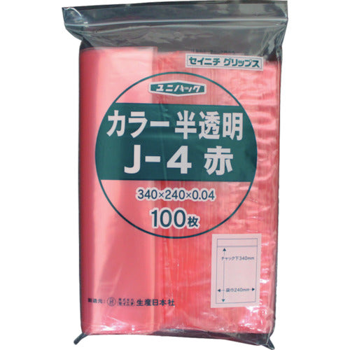 SEINICHI Ziplock Plastic Bags Unipack J-4 Semi-transparent Red Length 340 x Width 240 x Thickness 0.04mm 100 Pieces J-4-CR 1 Bag