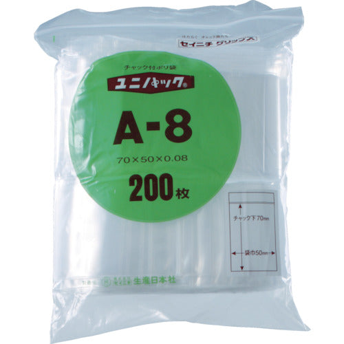 SEINICHI Ziplock Plastic Bags Unipack (Thick) L-8 Transparent Length 480 x Width 340 x Thickness 0.08mm 100 pieces L-8 1 bag