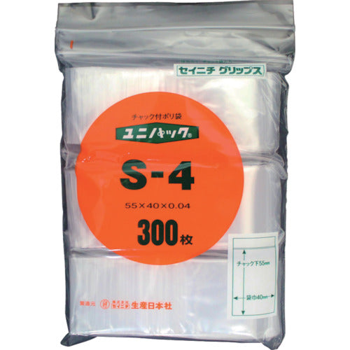 SEINICHI Ziplock Plastic Bags Unipack S-4 Transparent 55mm long x 40mm wide x 0.04mm thick 300 pieces S-4 1 bag