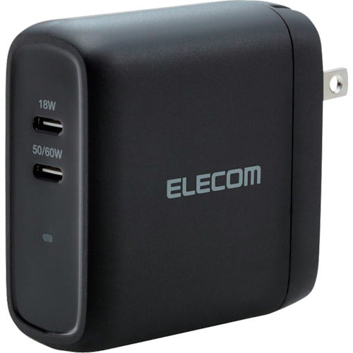 ELECOM AC Charger USB Charger USB PD Compatible Total 68W USB-C 2 Ports Black MPA-ACCP24BK 1 pc