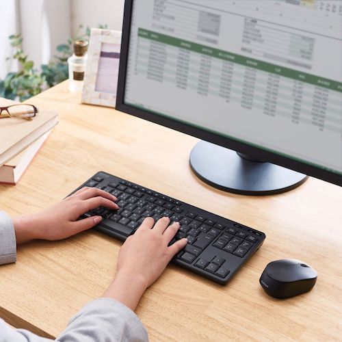 ELECOM Compact Keyboard Wireless (2.4GHz) Quiet Design Antibacterial Mouse Included Black TK-FDM115SKMBK 1 Unit