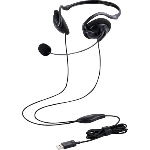 エレコム　有線ヘッドセット　ネックバンド型　折りたたみ式　ＵＳＢ　両耳　ブラック　HS-NB06UBK　1 個