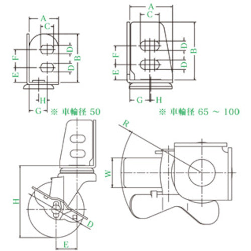 ユーエイ　アングル　自在　キャスター　導電ゴム　車輪径７５ｍｍ　ストッパー付き　Ｓタイプ　ＳＡ−Ｓ型　取付寸法２０×２１，１６　SA-75RHES　1 個